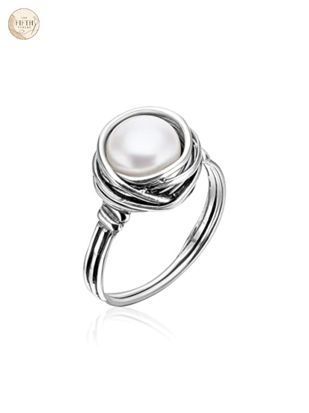 925 Sterling Silver Ring with Fresh Water Pearl Wire Wrap Vintage Design